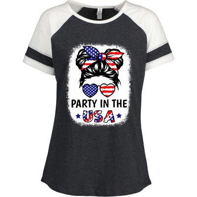 Party In Usa 4th Of July Flag American Enza Ladies Jersey Colorblock Tee