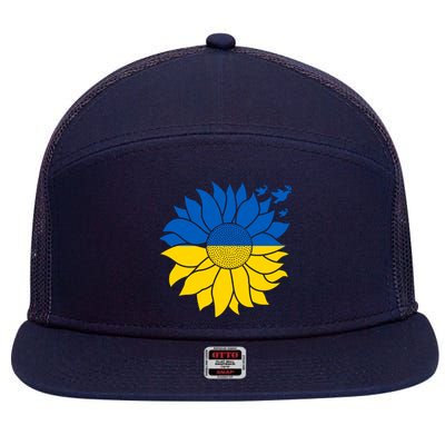 Peace in Ukraine Sunflower Design for Wo Ukrainian Flag 7 Panel Mesh Trucker Snapback Hat
