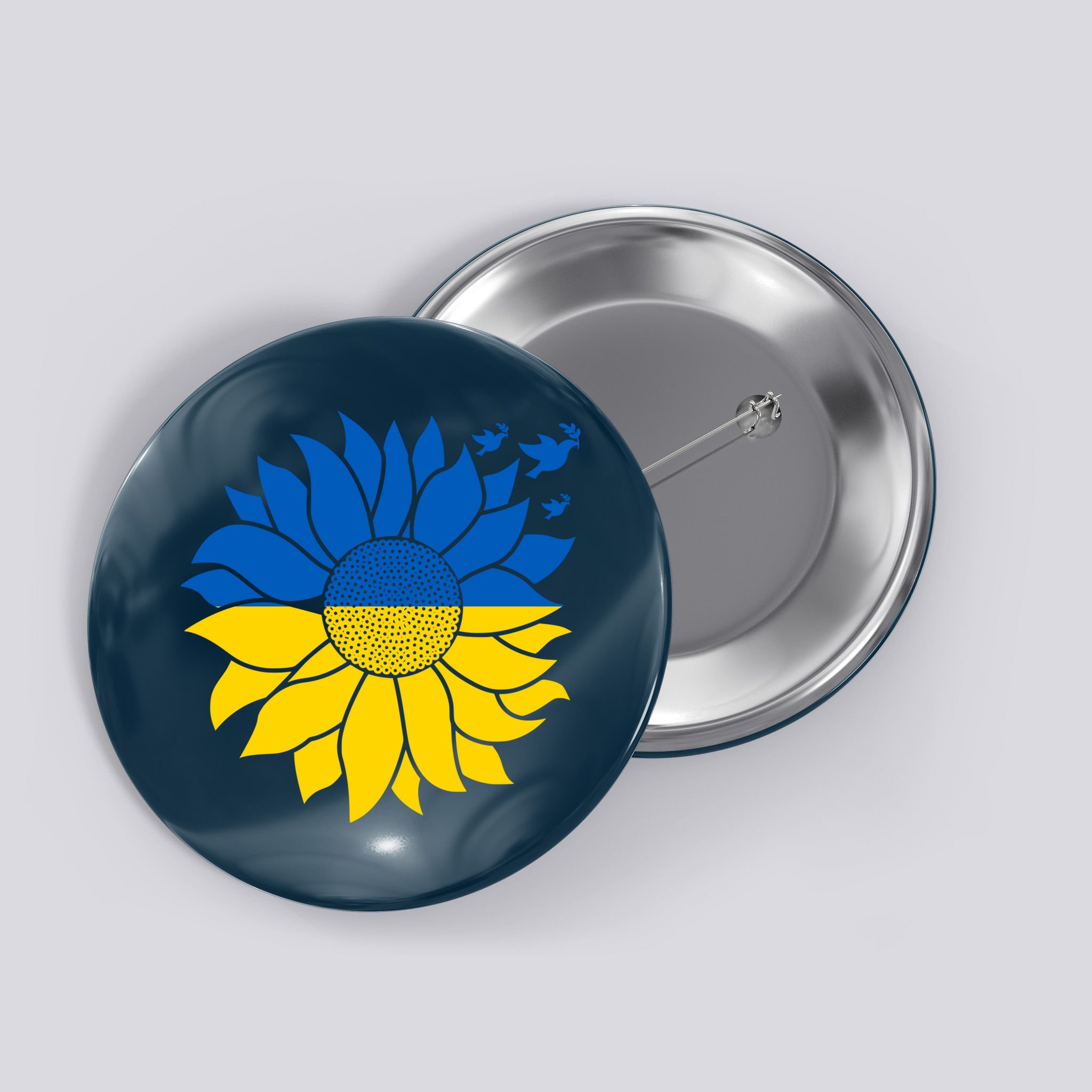 Peace in Ukraine Sunflower Design for Wo Ukrainian Flag Button
