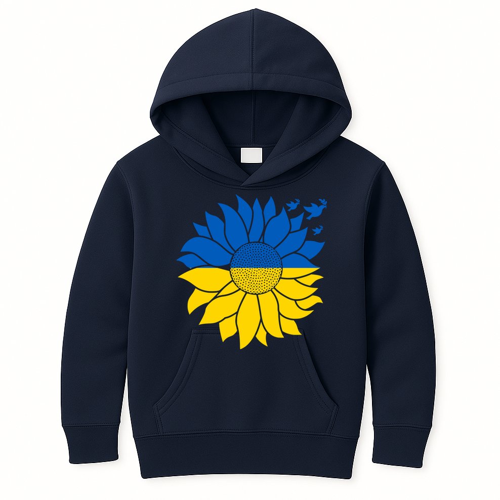 Peace in Ukraine Sunflower Design for Wo Ukrainian Flag Kids Hoodie