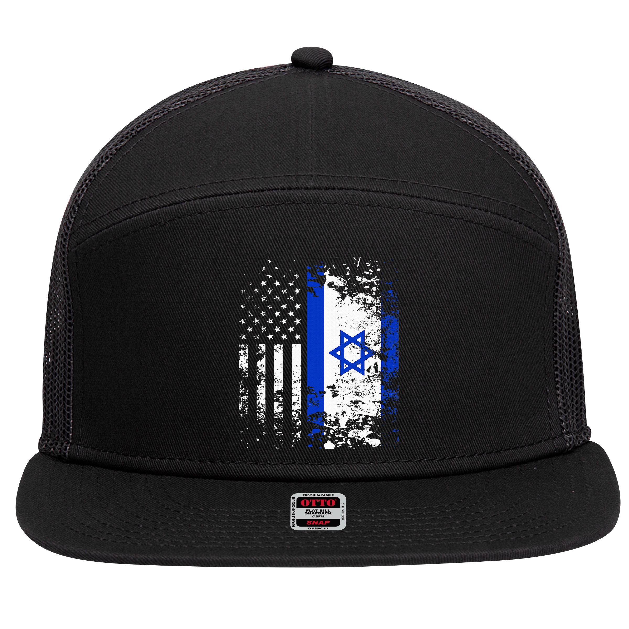Proud Israeli Usa Flag Patriotic Pride American Israel Flag 7 Panel Mesh Trucker Snapback Hat