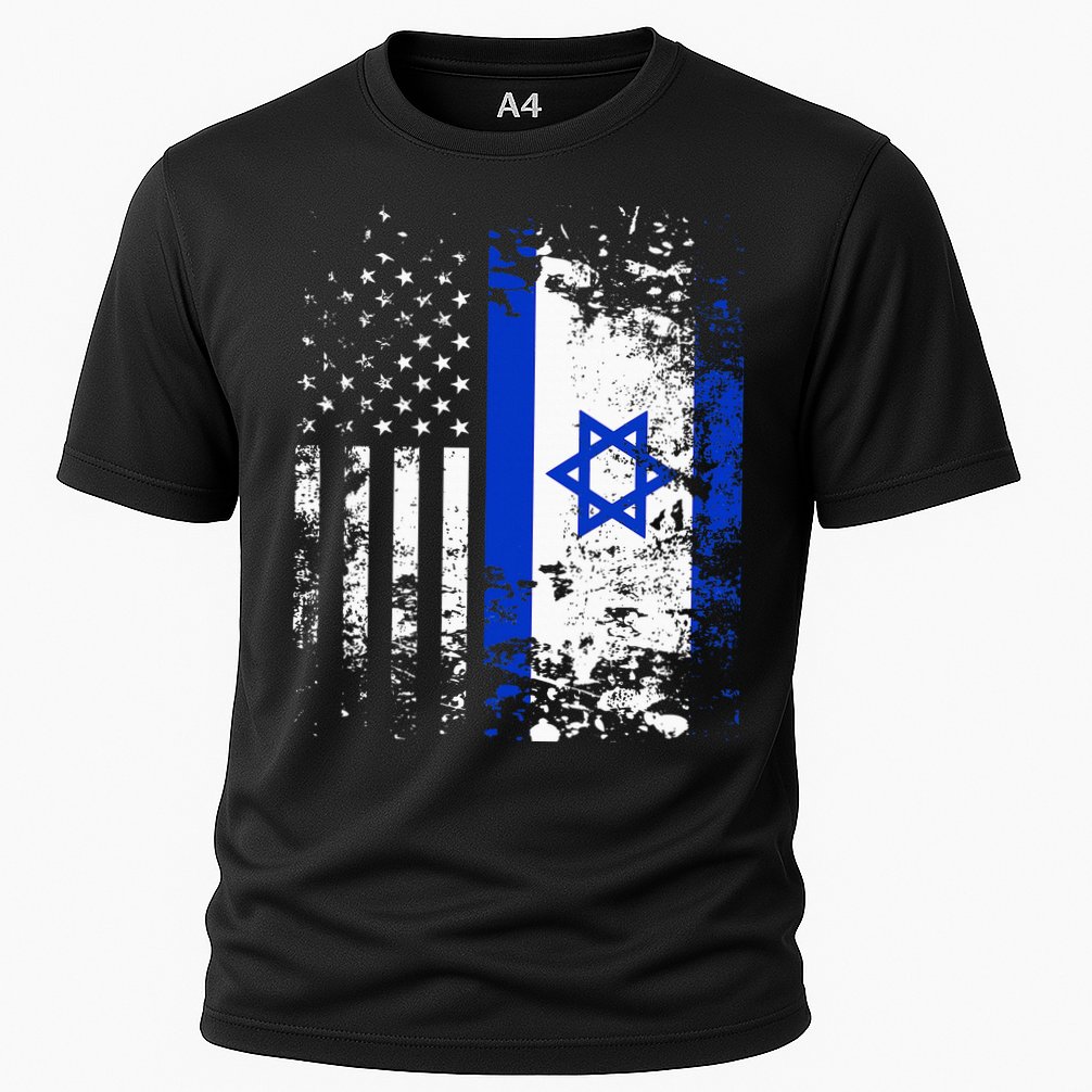 Proud Israeli Usa Flag Patriotic Pride American Israel Flag Cooling Performance Crew T-Shirt
