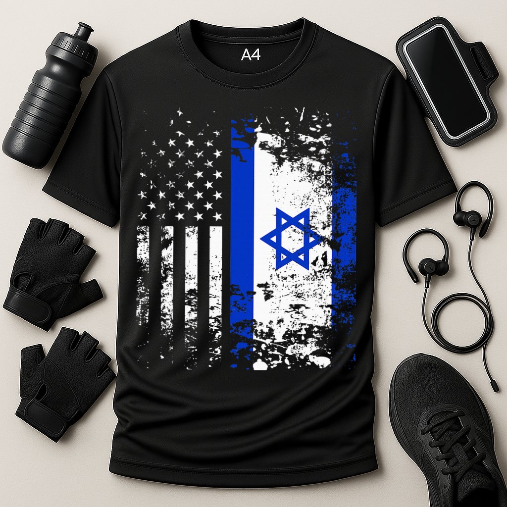Proud Israeli Usa Flag Patriotic Pride American Israel Flag Cooling Performance Crew T-Shirt