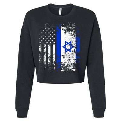 Proud Israeli Usa Flag Patriotic Pride American Israel Flag Cropped Pullover Crew