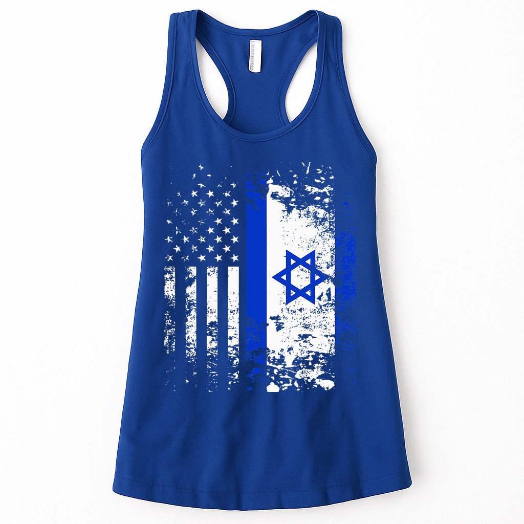 Proud Israeli Usa Flag Patriotic Pride American Israel Flag Womens Tank Top