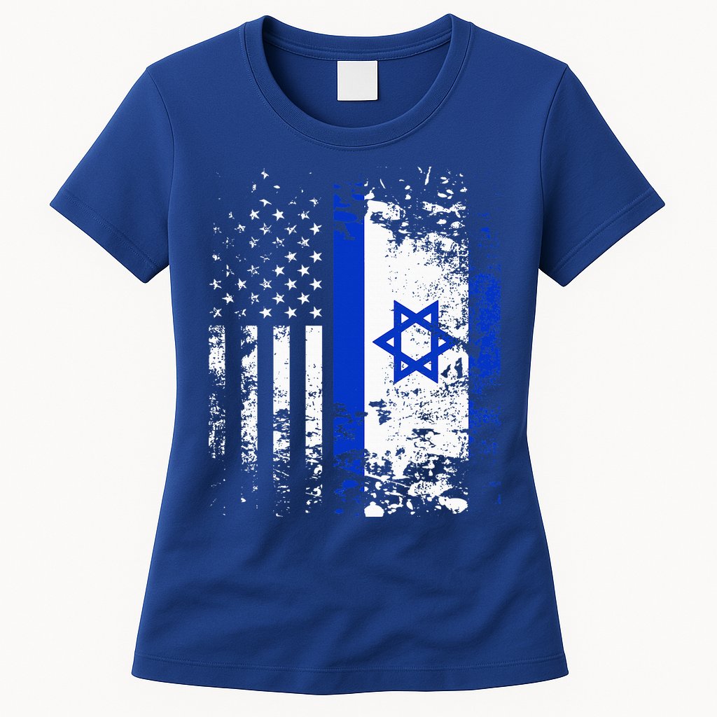 Proud Israeli Usa Flag Patriotic Pride American Israel Flag Womens T-Shirt