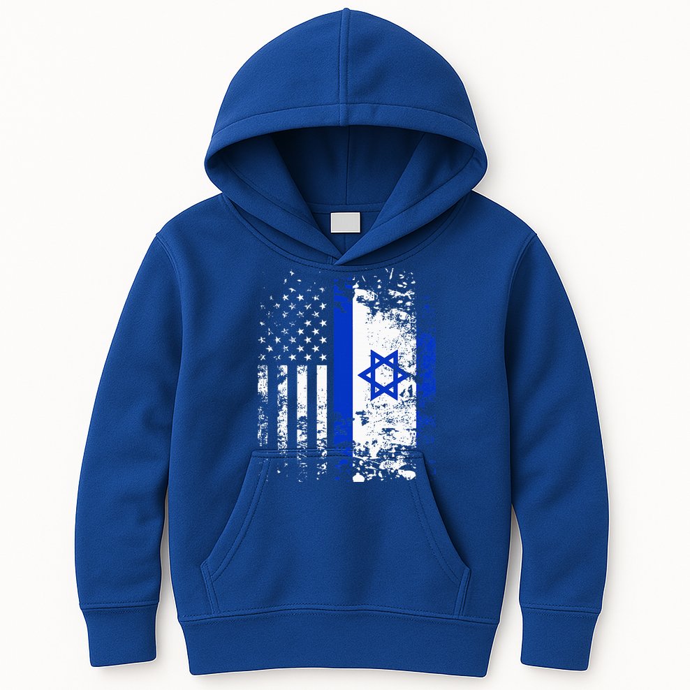 Proud Israeli Usa Flag Patriotic Pride American Israel Flag Kids Hoodie