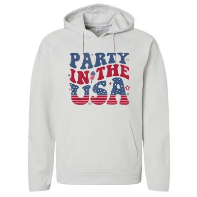 Party In Usa 4th Of July Flag American Performance Fleece Hoodie