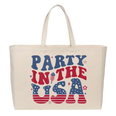 Party In Usa 4th Of July Flag American Cotton Canvas Jumbo Tote