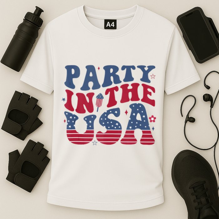 Party In Usa 4th Of July Flag American Cooling Performance Crew T-Shirt