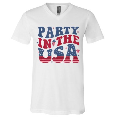 Party In Usa 4th Of July Flag American V-Neck T-Shirt