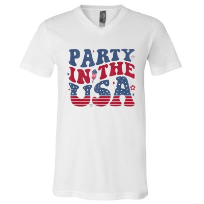 Party In Usa 4th Of July Flag American V-Neck T-Shirt