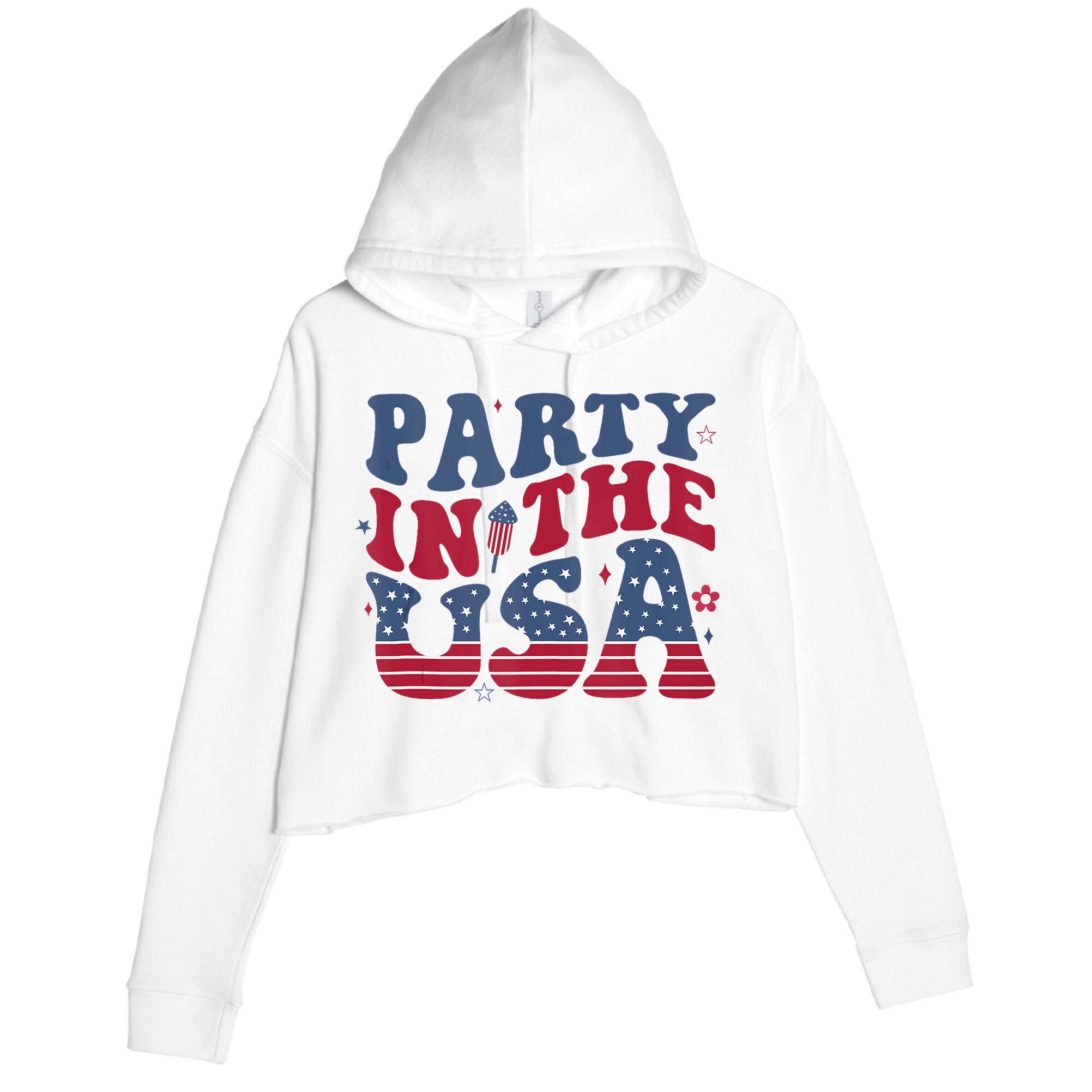 Party In Usa 4th Of July Flag American Crop Fleece Hoodie
