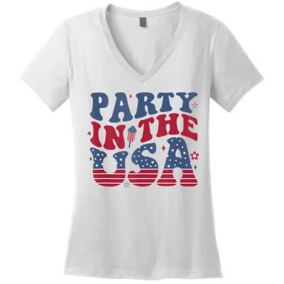 Party In Usa 4th Of July Flag American Women's V-Neck T-Shirt