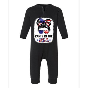 Party In Usa 4th Of July Flag American Infant Fleece One Piece