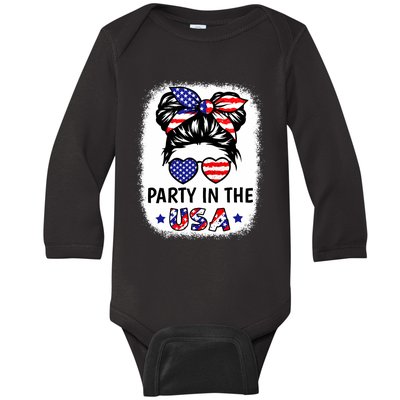 Party In Usa 4th Of July Flag American Baby Long Sleeve Bodysuit