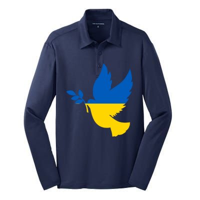 Peace In Ukraine Dove Silk Touch Performance Long Sleeve Polo