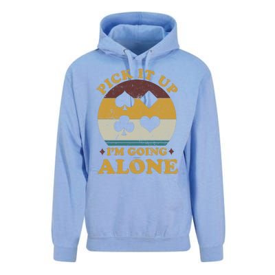 Pick It Up I'm Going Alone Funny Euchre Card Game Unisex Surf Hoodie