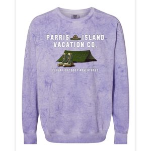 Parris Island Vacation Co Luxury Outdoor Adventures Funny Colorblast Crewneck Sweatshirt