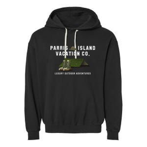 Parris Island Vacation Co Luxury Outdoor Adventures Funny Garment-Dyed Fleece Hoodie