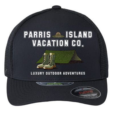 Parris Island Vacation Co Luxury Outdoor Adventures Funny Flexfit Unipanel Trucker Cap