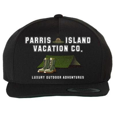 Parris Island Vacation Co Luxury Outdoor Adventures Funny Wool Snapback Cap