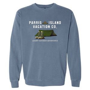 Parris Island Vacation Co Luxury Outdoor Adventures Funny Garment-Dyed Sweatshirt