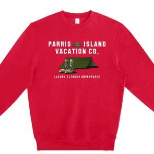 Parris Island Vacation Co Luxury Outdoor Adventures Funny Premium Crewneck Sweatshirt