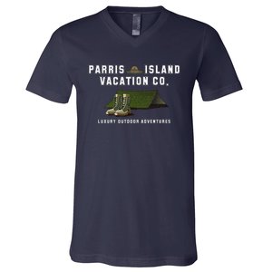 Parris Island Vacation Co Luxury Outdoor Adventures Funny V-Neck T-Shirt