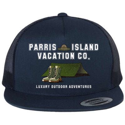 Parris Island Vacation Co Luxury Outdoor Adventures Funny Flat Bill Trucker Hat