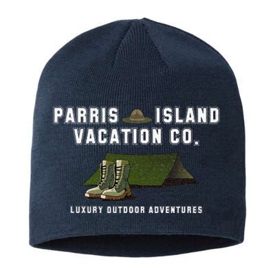 Parris Island Vacation Co Luxury Outdoor Adventures Funny Sustainable Beanie