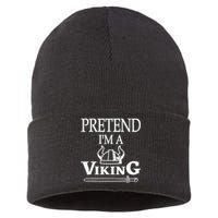 Pretend I'm Viking Funny Lazy Halloween Costume Party Sustainable Knit Beanie