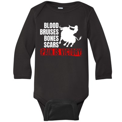 Pain Is Victory Bull Riding Funny Hoodie Rodeo Rider Gift Baby Long Sleeve Bodysuit