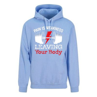 Pain Is Weakness Leaving Your Body Funny Workout Gym Fitness Unisex Surf Hoodie