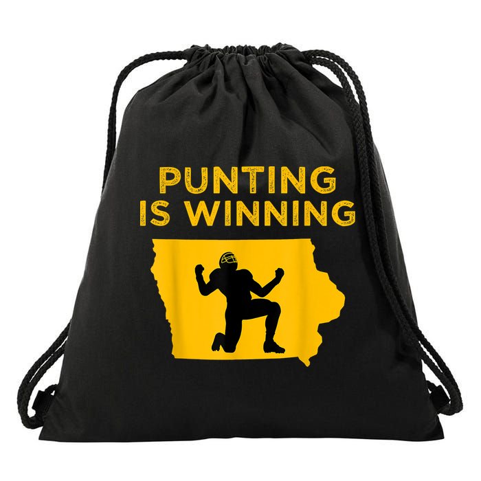 Punting Is Winning Iowa I Cheer For The Punter Drawstring Bag