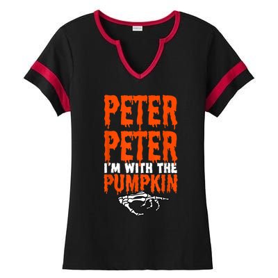 Peter I'm With The Pumpkin Halloween Costume Couple Ladies Halftime Notch Neck Tee