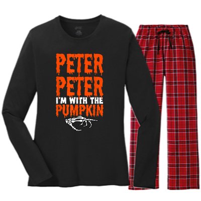 Peter I'm With The Pumpkin Halloween Costume Couple Women's Long Sleeve Flannel Pajama Set 