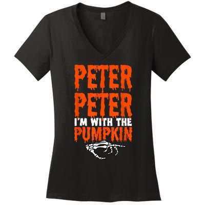 Peter I'm With The Pumpkin Halloween Costume Couple Women's V-Neck T-Shirt