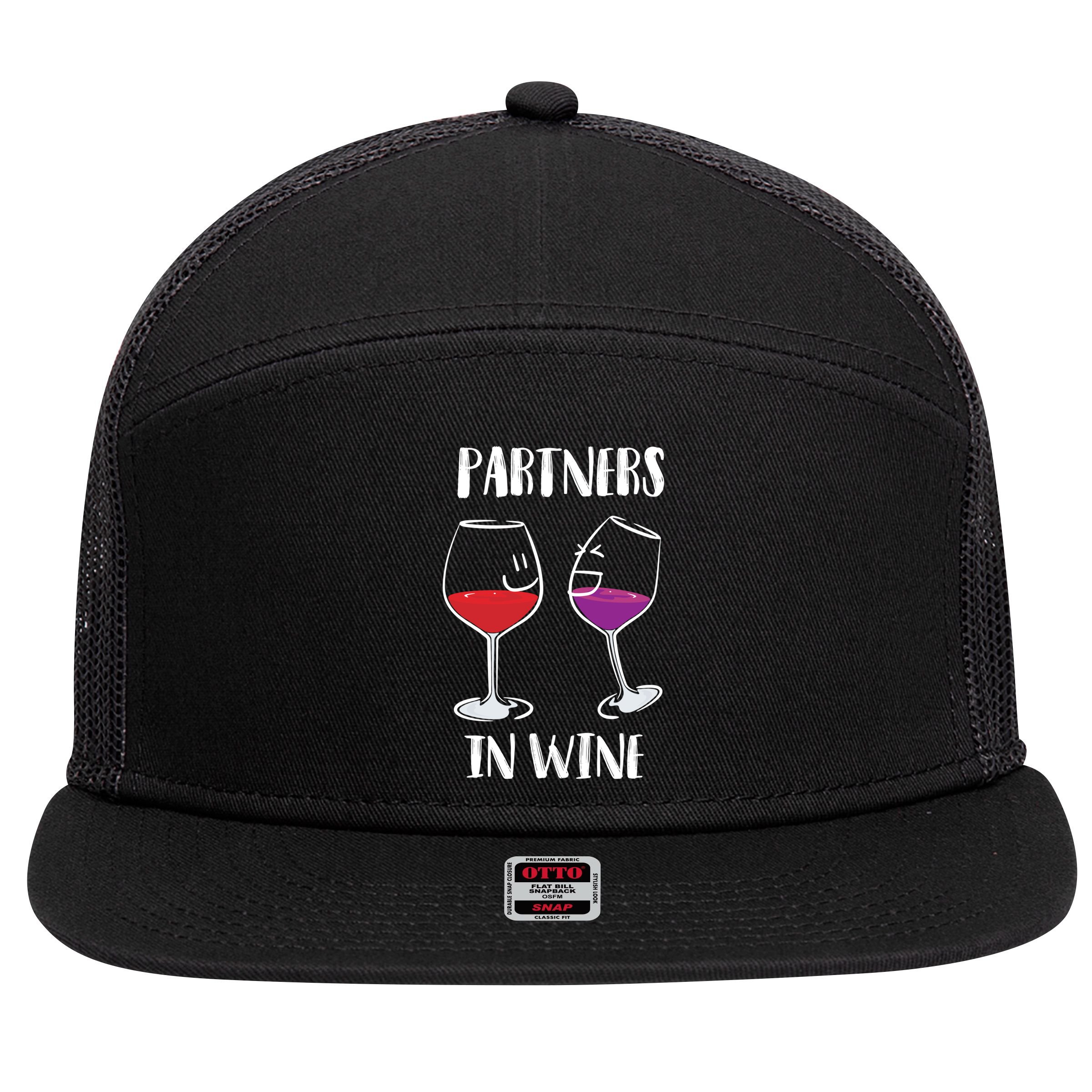 Partners In Wine Cool Wine Ers Gift 7 Panel Mesh Trucker Snapback Hat