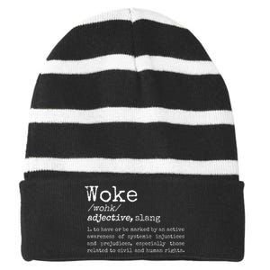 Politically Informed Woke Meaning Dictionary Definition Woke Striped Beanie with Solid Band