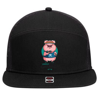 Pig I Workout So I Can Eat Garbage Weightlifting Gift 7 Panel Mesh Trucker Snapback Hat