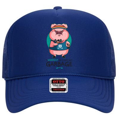 Pig I Workout So I Can Eat Garbage Weightlifting Gift High Crown Mesh Back Trucker Hat