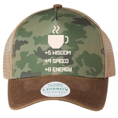 Pixel Coffee Power Up Wisdom Speed Energy Legacy Tie Dye Trucker Hat