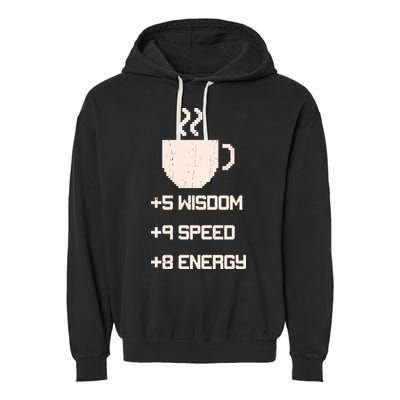Pixel Coffee Power Up Wisdom Speed Energy Garment-Dyed Fleece Hoodie
