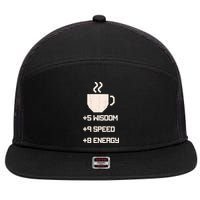 Pixel Coffee Power Up Wisdom Speed Energy 7 Panel Mesh Trucker Snapback Hat