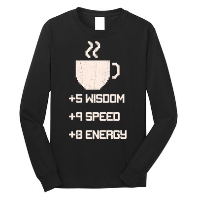Pixel Coffee Power Up Wisdom Speed Energy Long Sleeve Shirt