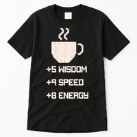 Pixel Coffee Power Up Wisdom Speed Energy Tall T-Shirt