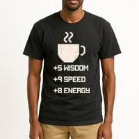 Pixel Coffee Power Up Wisdom Speed Energy Tall T-Shirt