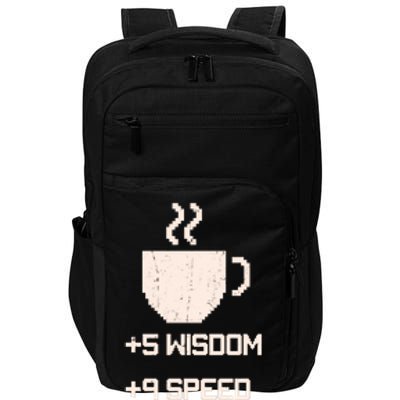 Pixel Coffee Power Up Wisdom Speed Energy Impact Tech Backpack