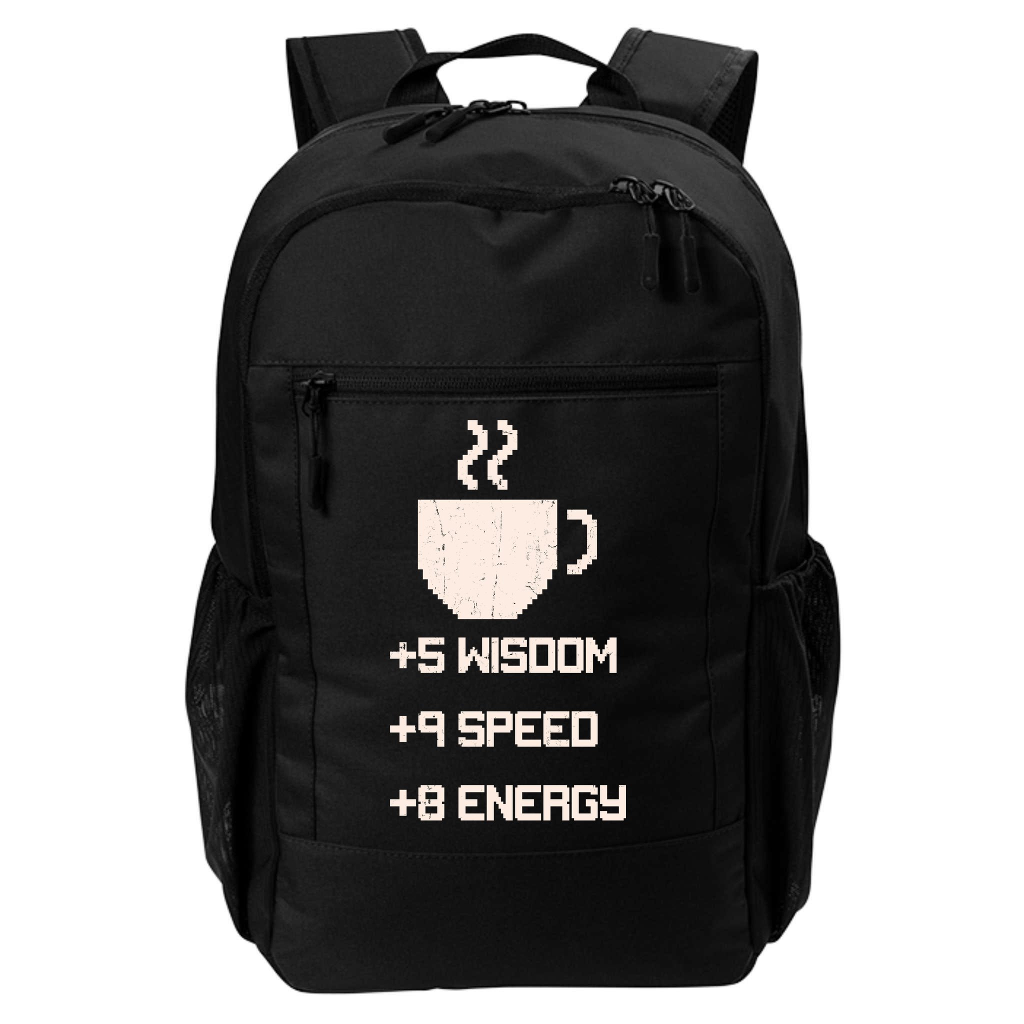 Pixel Coffee Power Up Wisdom Speed Energy Backpack